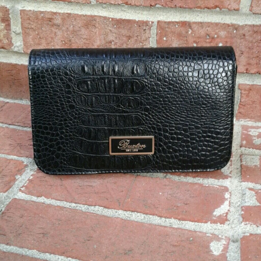 Buxton Black Crocodile Print Crossbody Bag